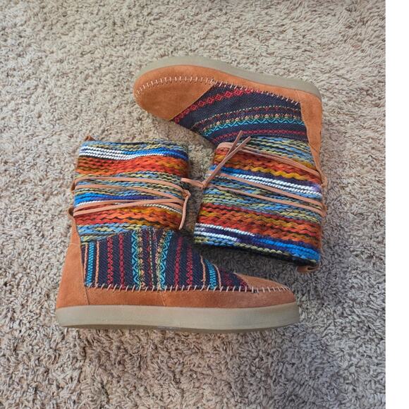 Toms nepal mid calf leather suede boots faux fur lined Aztec western brown 7.5 - Picture 4 of 8